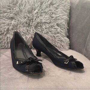 Stuart Weitzman Elegant Black/ blue  Peep-Toe Heels
